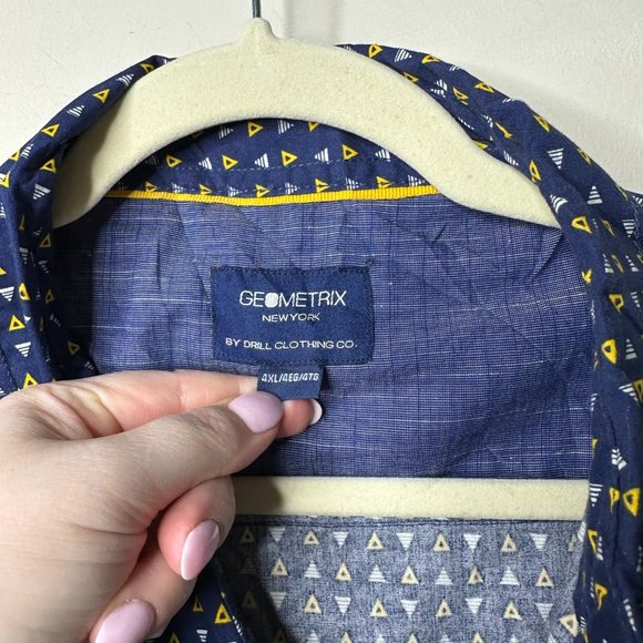 Geometrix Blue Short Sleeve Patterned Button Front Shirt Men's 4XL - Picture 2 of 4